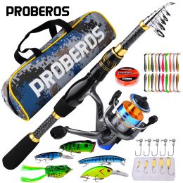 Combo PROBEROS 1.5m2.4m Fishing Combo Portable Ultralight Telescopic Rod and 5.1:1 Gear Ratio Spinning Reel Lures Hooks Line Full Kit