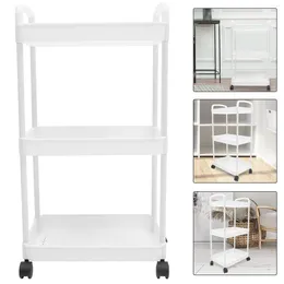 Kitchen Storage Home And Bathroom Universal Wheel Three-layer Trolley Rack White Cart Book With Wheels Abs Multi-layer Stand