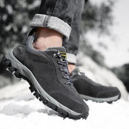 Boots Climbing Shoes 2023 Winter New Sneakers Warm Plus Veet Rubber Antiskid Laceup Shoes Outdoor Winter Trends Hiking Shoes