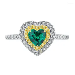 Cluster Rings Fashion S925 Silver Colorful Treasure Heart Shaped Diamond Set Temperament Ring Fingerstone 6 Jewelry Wholesale