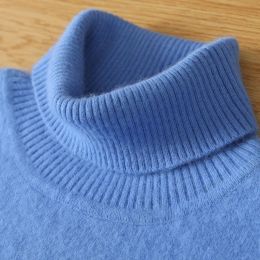 Men's Turtleneck 100% Mink Cashmere Sweater Men 2023 Autumn and Winter Large Size Loose Knitted Sweater Keep Warm Top Men Jumper