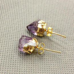 Stud Earrings ER14226 5pairs Healing Crystal Amethysts Post Gold Color