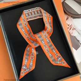 Designer Letters Print Silk Scarf Headband for Women Small Ribbon Simulation Silk Satin All-match Simple Professional Scarf with Hand Gift Headband 5x85cm