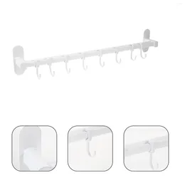 Kitchen Storage Hook Double-pole Multi-functional Nail-free Wall-mounted Movable 8-row Utensil Rack Hanger Organizer White