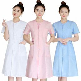 1pc Women New Solid Colour Nurse Uniform Clothes Female Short Sleeve Summer Thin Beauty Sal Hospital Work Clothes k3ds#