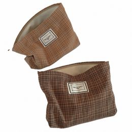 retro Warm Coffee Colour Plaid Organiser Clutch Art Cott Storage BagS Travel W Pouch Cosmetic Bag For Make Up h6sx#