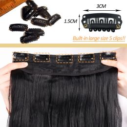 Long Wavy 5 Clips Synthetic Hair Extensions 32Inch Clip On Extensions High Tempreture Natural Black Blonde For Women