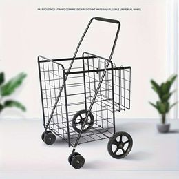 40 Inch Large Folding Shopping Rolling Swivel Wheels, Steel Tube Foldable Grocery Cart with Double Basket, Heavy Duty Multifunctional Cart, Laundry Store
