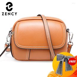 Shoulder Bags Zency Anti-theft Cover Women Messenger Bag Genuine Leather Round Shape Fashion Lady High Quality Black Brown