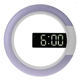 Wall Clocks Contemporary Digital Display Clock LED Mirror Hollow Design Adjustable 7 Colour Ring Light Remote Control