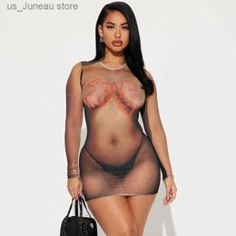 Basic Casual Dresses 3D Body Printed Mesh Dress S Through Sexy Night Club Outfits Long Slve Mini Bodycon Dresses For Women T240330