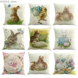 Pillow Home Decorative Throw Cover Easter Rabbit Print Cushion Farm Sofa Polyester Y240401