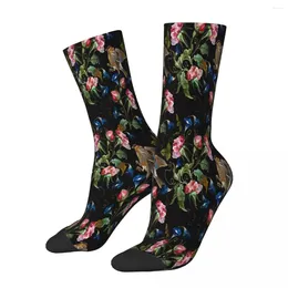 Men's Socks Titmouse Birds Embroidery Flowers Male Mens Women Spring Stockings Polyester