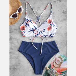 Flower Piece Sets split Size print Swimsuit Bikini Women Two Beachwear Swimwears Swim Top Swim Shorts Girls Long