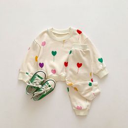 Baby Accessories Newborn Spring And Autumn Love Print Cardigan Boy Girl Clothes Luxury Design Shirt Suit Ttems Two-Piece BabySet