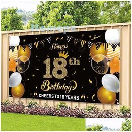 Party Decoration 18Th Happy Birthday Backdrop Banner Cheers 18 Years Teenager Background Decor Indoor Outdoor Po Props Supplies For Dr Dhhxz