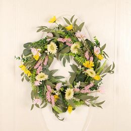 Decorative Flowers Green Eucalyptus Leaves Summer Spring Wreath Front Door Artificial Daisy Flower For Home Party Office Housewarming