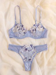 Women Lingerie Set Sexy Exotic See Through Bra and Panty Sets Embroidery Floral Ropa Intima De Mujer Lenceria Tangas Briefs Sets