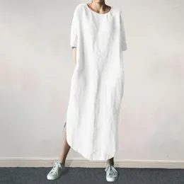 Casual Dresses Solid Color Dress Lightweight Elegant Summer Maxi With Split Hem Soft Breathable Fabric Women's For Comfort