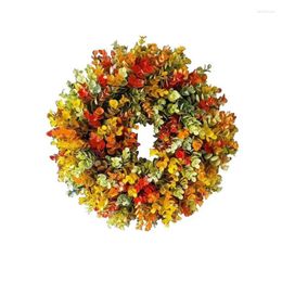 Decorative Flowers Artificial Wreath For Front Door Harvest Leaves Farmhouse Indoor Thanksgiving Party