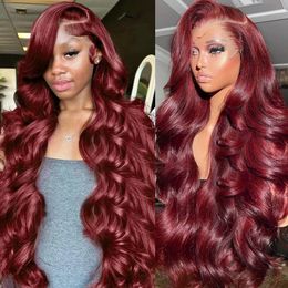 Le mythe 99j burgundy 13x6 Lace Front Human Hair Body Wave 13x4 30 40 Inch Red Coloured Frontal Wigs Brazilian For Women 240327
