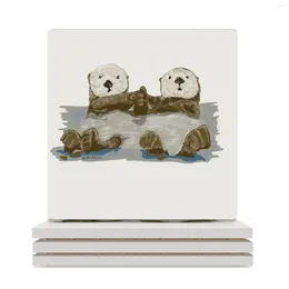 Table Mats Buddy Sea Otters Ceramic Coasters (Square) Set For Drinks Cup Holder