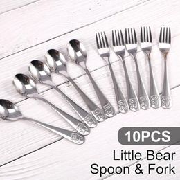 Forks Children's Tableware Cartoon Bear Spoon Fork 10-Piece Set 410 Stainless Steel Utensils Toddler