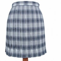 school Dres Grey Blue Plaid Pleated Skirt High Quality JK Uniform Skirt Students Anime Sailor Suit High Waist Short Skirts b406#