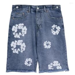 Men's Jeans High Street Oversized Floral Short Streetwear Washed Flower Printed Denim Shorts For Male Summer Bottoms