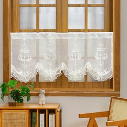 French Vintage Kitchen Embroidered Short Curtain ValanceRomantic Beaded Lace Wavy DraperyRod Pocket Top Coffee 1 Panel 240322