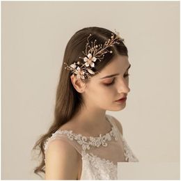 Hair Clips Barrettes O537 Exquisite Bridal Headband Alloy Leaf Flower Colorf Beads Bridesmaid Hairwear Women Pageant Perform Headpiece Oteru