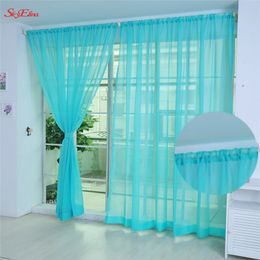 Solid Colour Sheer Voile Curtains for French Door Multi-Color Window Curtain Tulle Drapery for Living Room Balcony 5z