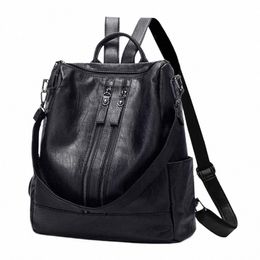 women Soft Backpack School Leather Black Casual Multifunctial College Bag Large Capacity Shoulder Bags Travel Tote Backpack p1OH#