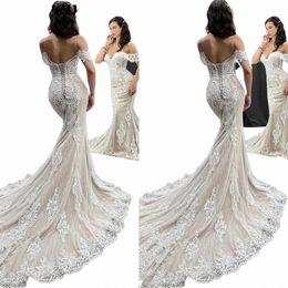 beach Mermaid Wedding Dres Lace Appliques Tulle Bridal Gowns with Lg Train Off Shoulder Bride Gown Vestidos De Novia 12mo#