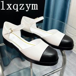 Casual Shoes 2024 Women Genuine Leather Mary Jane Flats Low Heels Buckle Strap Designer Round Toe Elegant Pumps Zapatillas Mujer