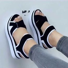 Sandals Womens High Lightweight Wedge Shoes Elastic Fabric Size 43 Summer Beach Slide with Platform De jer H240328ZDX1