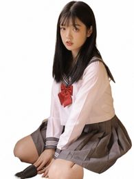 jk Uniform Skirt Suit Made in Japan fi Placket Line White SEMBEM sailor Student school girl uniform 54pM#