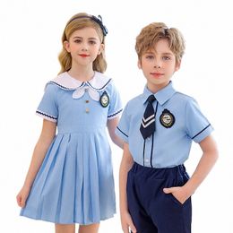 summer New Japanese Style School Uniform Boys Shirt Short Sleeve Set Girl Doll Neck Dr V7P0#