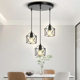 Retro Led Pendant Lights for Dining Room Kitchen Adjustable Hanging Ceiling Lighting Fixture Metal Cage Chandelier E27 Base