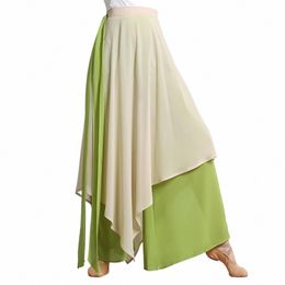 womens Chiff Culottes Wide-Leg Irregular Skirted Pants Classical Dance Practise Training Performance Pantskirt o7UQ#