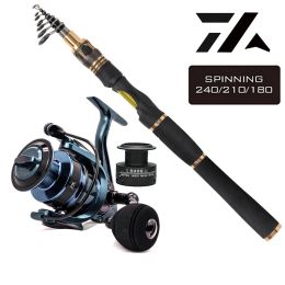 Combo 1.8M 2.1M 2.4M Carbon Fiber Telescopic Fishing Rod Pole With 14+1BB Metal Spinning Reel Fishing Rods and Reels Set