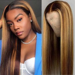 Wigs Synthetic Medium Length Straight Hair Gradient Synthetic Wig for Women Full Mechanism Wig Ombre Brown Wig 1 Piece Hair