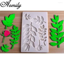 Baking Moulds Aomily Silicone Leaf Rose Cake Mould Decorating Cookie Chocolate Candy Pudding Muffin Moulds DIY Supplies