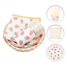Disposable Dinnerware Strawberry Paper Cups & Plates Birthday Party Cutlery Napkin Tableware Supplies Banquet