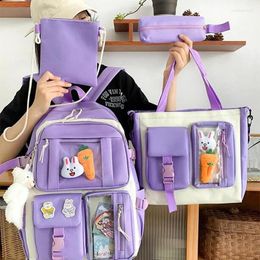 Backpack Women's School Bag Lightweight Children Cute Large Capacity Canvas Waterproof Waist Protection Multiple Pockets Student