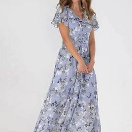 Casual Dresses V-neck Dress Women Maxi Floral Print V Neck For Summer Beach Resort Wear A-line Loose Big Hem Vacation