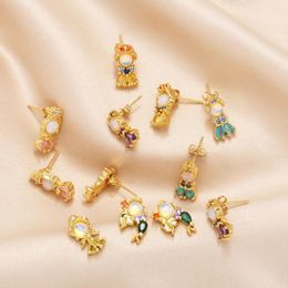Stud Earrings FLOLA Cute Cartoon Princess For Women CZ Crystal Mermaid Ear Studs Animal Jewellery Gifts Ersz13