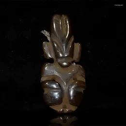 Decorative Figurines Antique Tibet Hongshan Culture Natural Agate Jade Carved Sun God Mascot Pendant Deco Decoration Necklace Gift