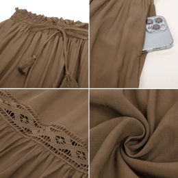 SD maxi långa kjolar för kvinnor sommar flödande renässans kjol med fickor solid elastisk dragkamp midja blossade a-line kjol a30