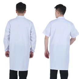 Lab Coat Lapel Long Short Sleeve White Coat Unisex Pockets Laboratory Food Factory Work Clothes Healthcare Uniforms